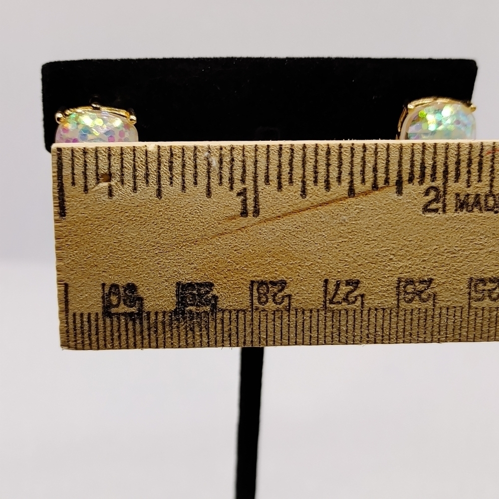 Riah Fashion Iridescent Glitter Stud Earrings Gold Square - Picture 9 of 10